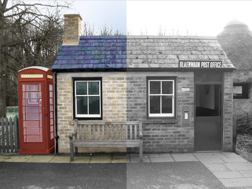 black and white image patially turned back into color